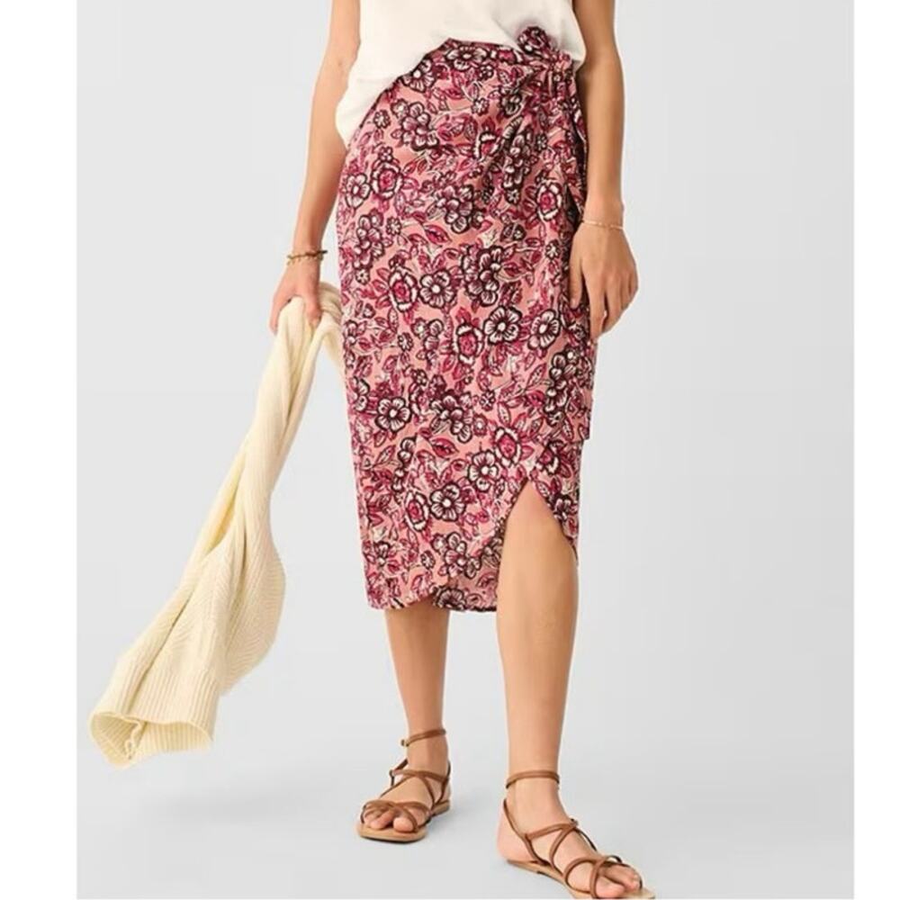 NWT Faherty Pacifica Linen Wrap Skirt in Rose Desert Bloom Midi Length Floral